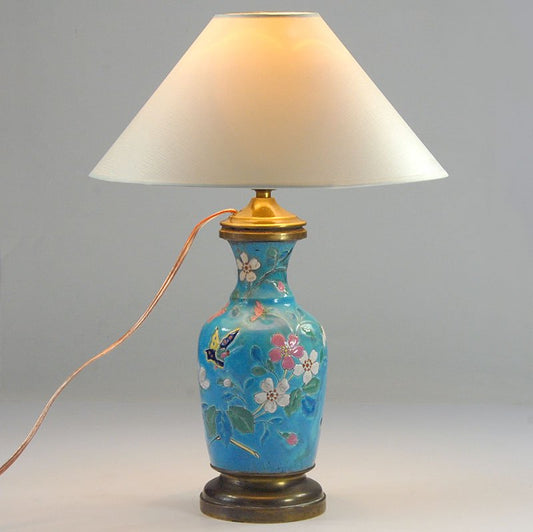 Vintage Table Lamp with Japanese Enamel, 1950s