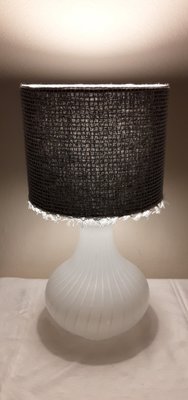 Vintage Table Lamp with Lingering White Glass Base with Brass Mount and Handmade Black and White Artist Screen from Stof, 1970s-HOI-1793179