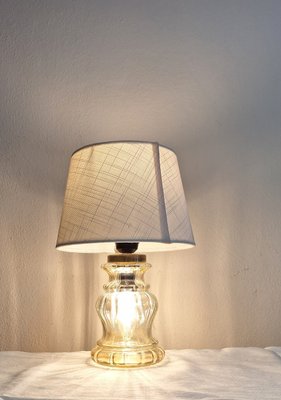 Vintage Table Lamp with Slightly Lustrous, Internally Lit Glass Shade and Cream-White Fabric Shade, 1980s-HOI-2035600