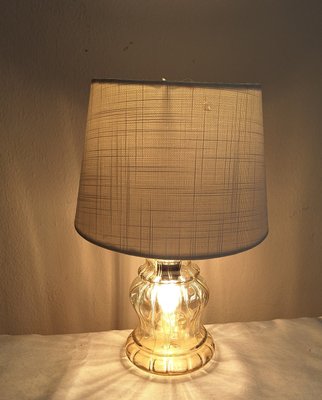 Vintage Table Lamp with Slightly Lustrous, Internally Lit Glass Shade and Cream-White Fabric Shade, 1980s-HOI-2035600