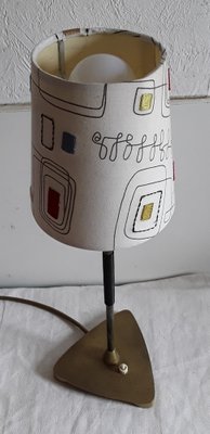 Vintage Table Lamp with Vinyl-Covered Brass Frame and Patterned Fabric Shade, 1960s-HOI-958693