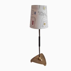 Vintage Table Lamp with Vinyl-Covered Brass Frame and Patterned Fabric Shade, 1960s-HOI-958693