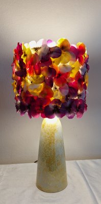 Vintage Table Lamp with Yellow Patterned Ceramic Base and Handmade Pansy Lampshade from Lamplove, 1970s-HOI-2016504