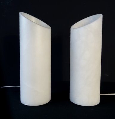 Vintage Table Lamps in Marbled Alabaster, 1970s, Set of 2-FPY-1801054