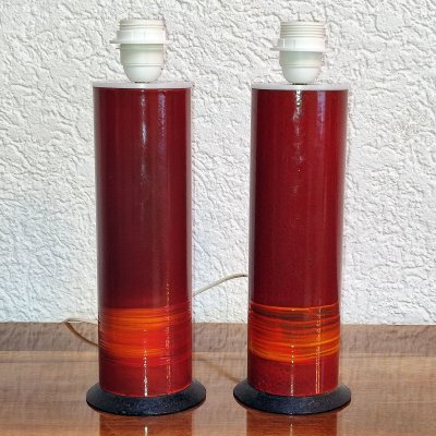 Vintage Table Lamps in Red Enamel, Italy, 1970s, Set of 2-YGE-1090139