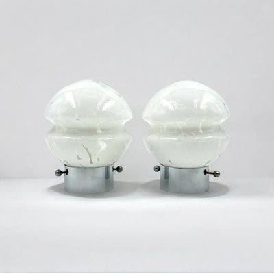 Vintage Table Lamps in White Glass with Metal Stand, 1970s, Set of 2-YSC-2038066