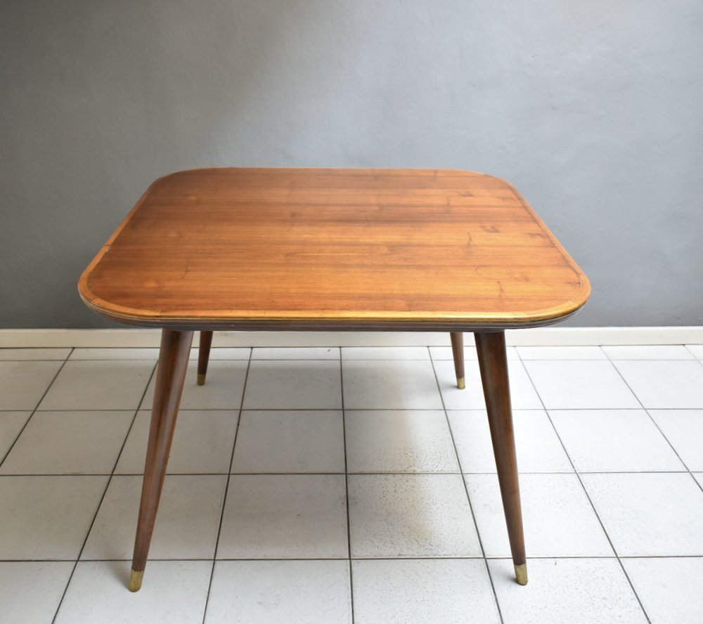 Vintage Table with Brass Feet and Edging, 1950s