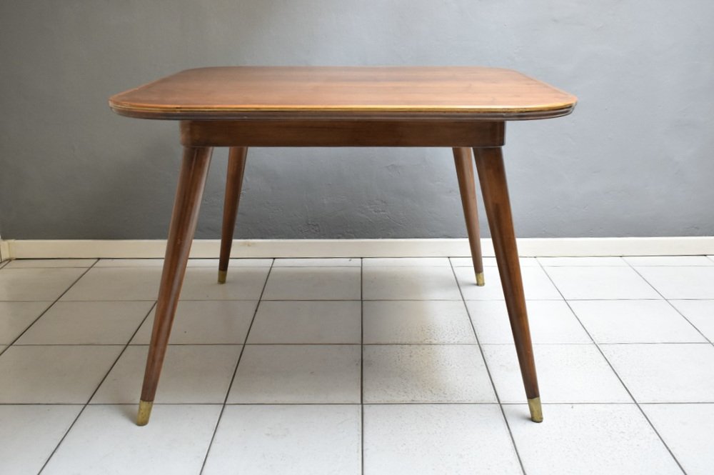 Vintage Table with Brass Feet and Edging, 1950s