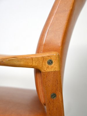 Vintage Teak and Leather Armchairs, 1950s, Set of 2-QWP-1420755