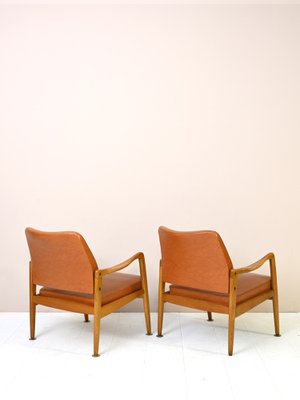 Vintage Teak and Leather Armchairs, 1950s, Set of 2-QWP-1420755