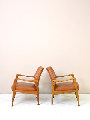 Vintage Teak and Leather Armchairs, 1950s, Set of 2-QWP-1420755