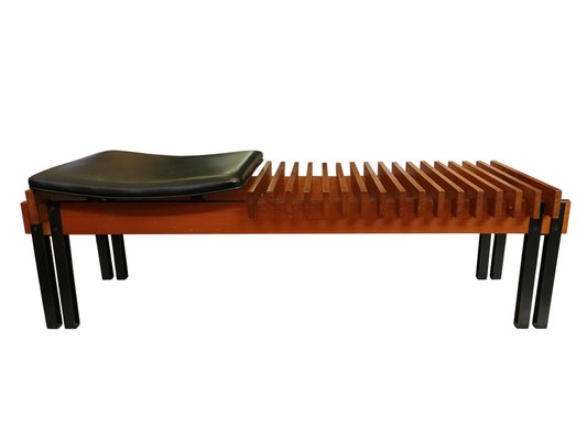 Vintage Teak Bench in Lacquered Metal, Italy, 1960s-ZCI-1325423