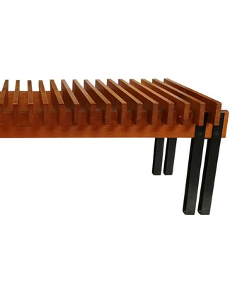 Vintage Teak Bench in Lacquered Metal, Italy, 1960s-ZCI-1325423