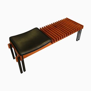 Vintage Teak Bench in Lacquered Metal, Italy, 1960s-ZCI-1325423