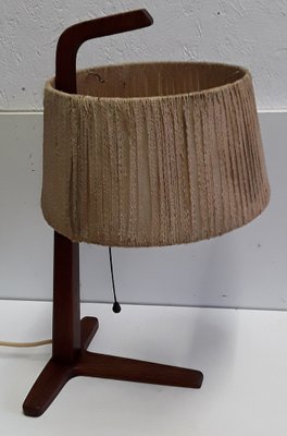 Vintage Teak & Brass Table Lamp with Bast Wrapped Cardboard Lampshade, 1960s-HOI-1151170