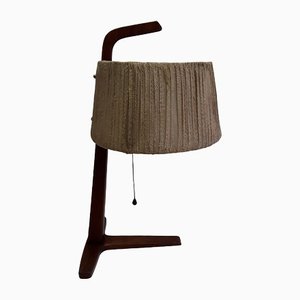 Vintage Teak & Brass Table Lamp with Bast Wrapped Cardboard Lampshade, 1960s-HOI-1151170