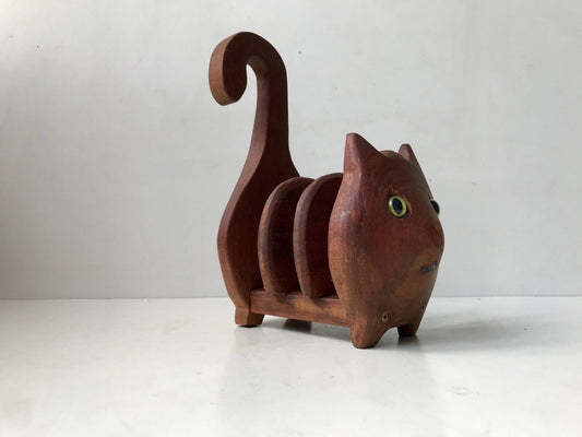 Vintage Teak Cat Napkin Holder, 1970s