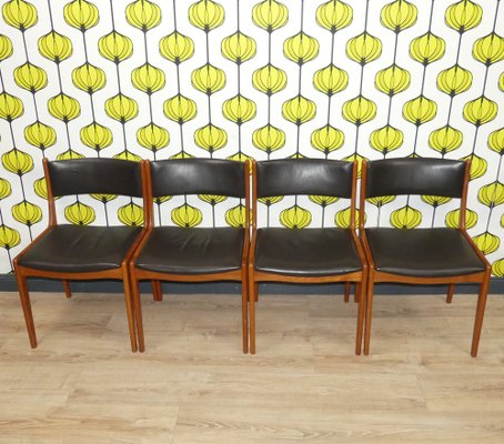 Vintage Teak Chairs in Leather Black, Set of 4-AFE-1789220