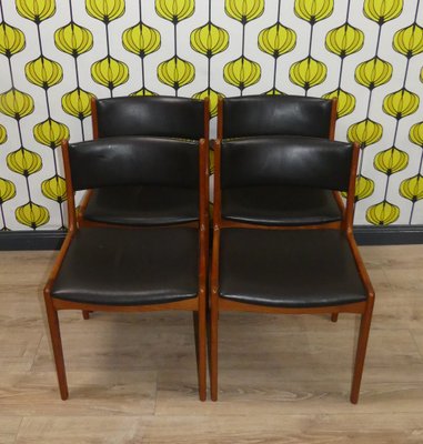 Vintage Teak Chairs in Leather Black, Set of 4-AFE-1789220