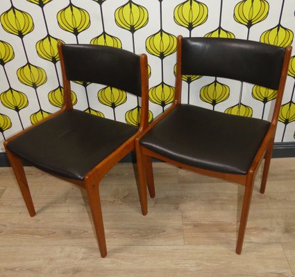 Vintage Teak Chairs in Leather Black, Set of 4-AFE-1789220