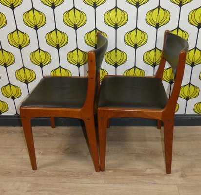 Vintage Teak Chairs in Leather Black, Set of 4-AFE-1789220