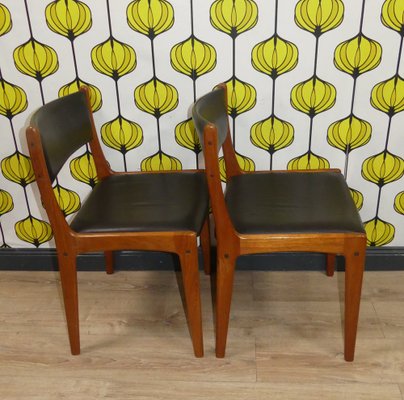 Vintage Teak Chairs in Leather Black, Set of 4-AFE-1789220