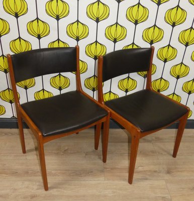 Vintage Teak Chairs in Leather Black, Set of 4-AFE-1789220