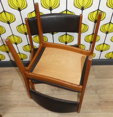 Vintage Teak Chairs in Leather Black, Set of 4-AFE-1789220