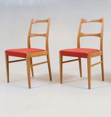 Vintage Teak Dining Chair with Red Fabric Seat, Sweden, 1960s-HJY-1750215