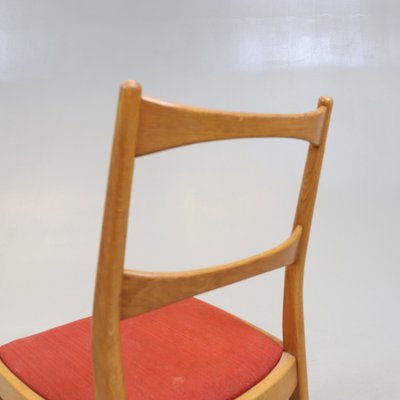 Vintage Teak Dining Chair with Red Fabric Seat, Sweden, 1960s-HJY-1750215