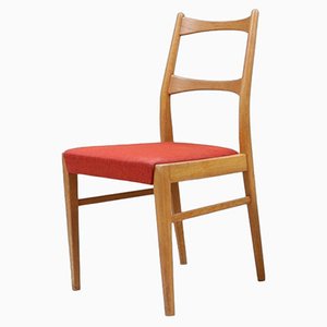 Vintage Teak Dining Chair with Red Fabric Seat, Sweden, 1960s-HJY-1750215