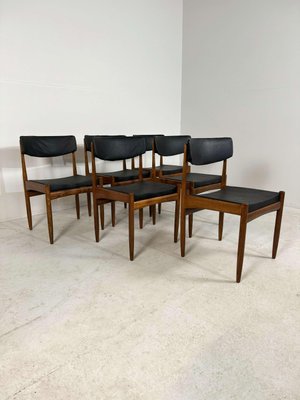 Vintage Teak Dining Chairs in Black Skai Fabric, Set of 6-GNW-1759964