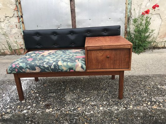 Vintage Teak Telephone Bench Unit with Vinyl Seat, 1960s-OXJ-938386