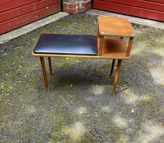 Vintage Teak Telephone Bench Unit with Vinyl Seat, 1960s