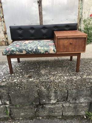 Vintage Teak Telephone Bench Unit with Vinyl Seat, 1960s-OXJ-938386