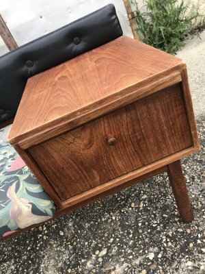 Vintage Teak Telephone Bench Unit with Vinyl Seat, 1960s-OXJ-938386