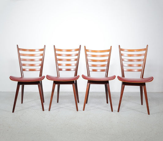 Vintage Teak Wooden Ladder Chairs, 1960s, Set of 4