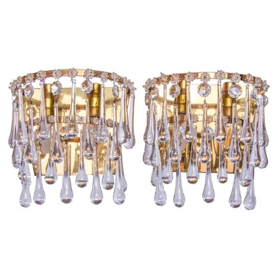 Vintage Teardrop Wall Sconces in Crystal Glass & Brass, 1960s, Set of 2-DEK-932403