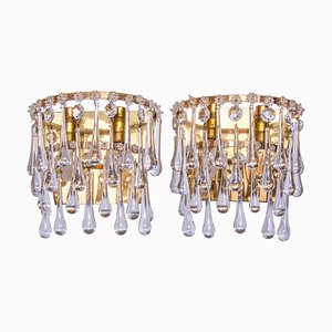 Vintage Teardrop Wall Sconces in Crystal Glass & Brass, 1960s, Set of 2-DEK-932403