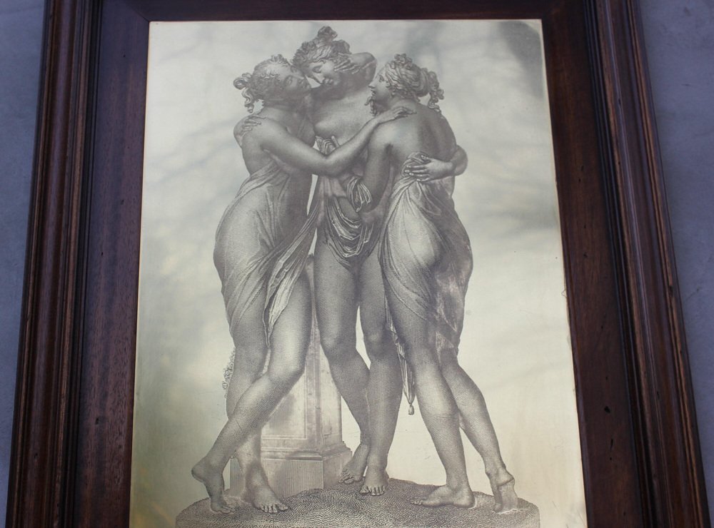 Vintage The Three Graces Drypoint Etching on Metal Plate, Framed-UWJ-1739157