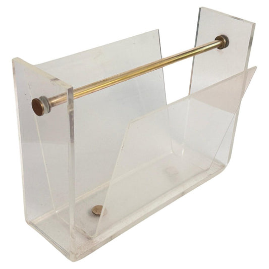 Vintage Thick Acrylic and Chrome Steel Magazine Rack, 1970s