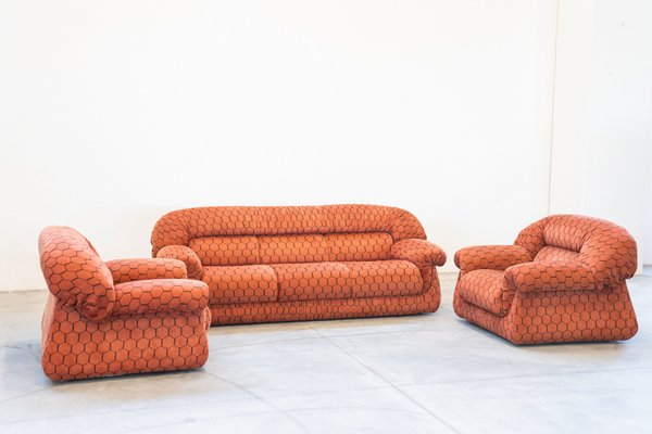 Vintage Three-Seater Sofa and Armchairs, 1970, Set of 3-KNM-1770924