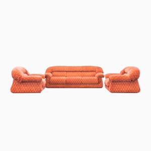 Vintage Three-Seater Sofa and Armchairs, 1970, Set of 3-KNM-1770924