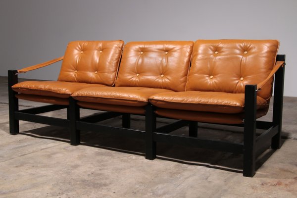 Vintage Three-Seater Sofa in Leather with Coffee Table, 1970, Set of 2-EZZ-2035444