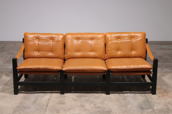 Vintage Three-Seater Sofa in Leather with Coffee Table, 1970, Set of 2-EZZ-2035444