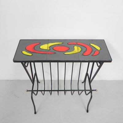 Vintage Tile Table with Newspaper Rack, 1960s-TL-1447206