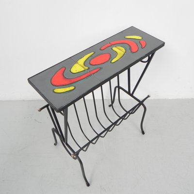 Vintage Tile Table with Newspaper Rack, 1960s-TL-1447206