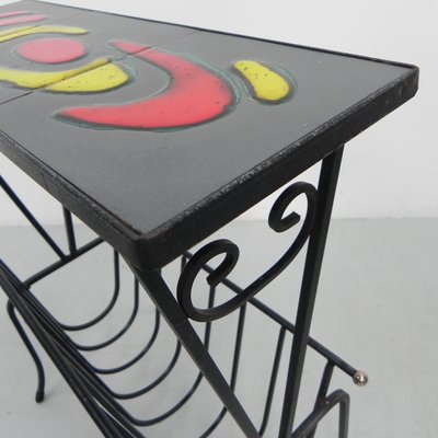 Vintage Tile Table with Newspaper Rack, 1960s-TL-1447206