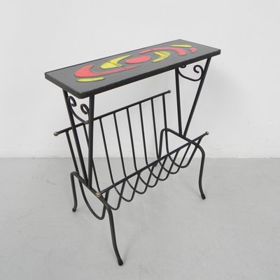 Vintage Tile Table with Newspaper Rack, 1960s-TL-1447206