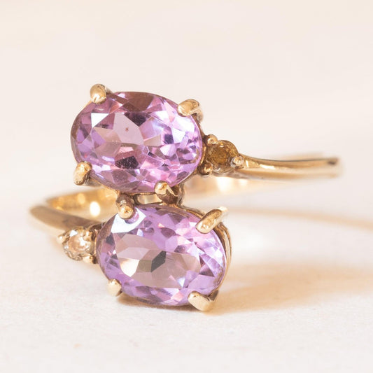 Vintage Toi Et Moi Ring in 9K Yellow Gold with Amethysts and White Spinels, 2000s